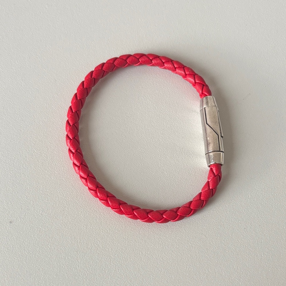 Bottega Veneta Red Braided Bracelet with Silver Clasp
